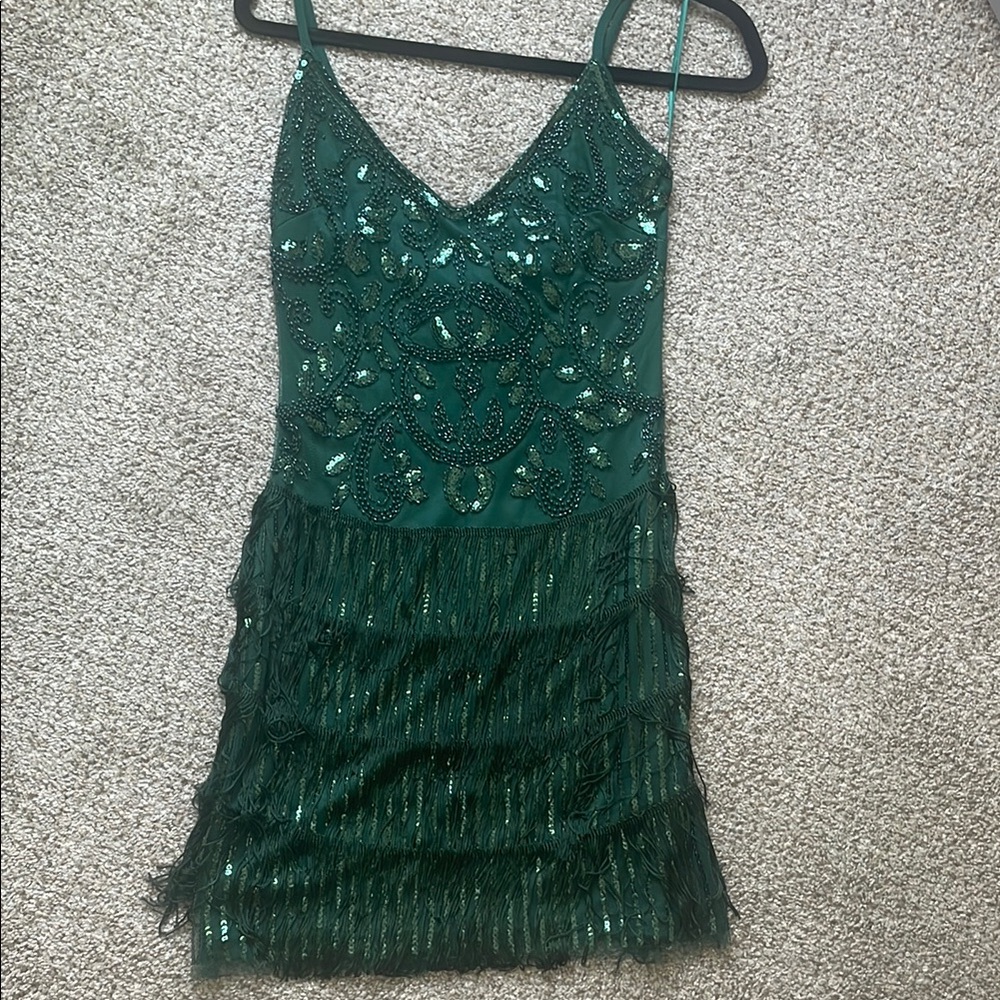 12th Tribe Green Sequin Tiered Mini Dress